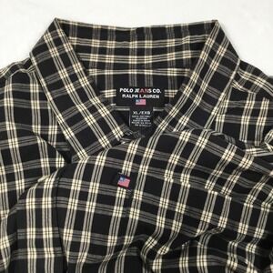 Polo Jeans Co Ralph Lauren Plaid Mens XL Long Sleeve Button Up Shirt Blk/Cream
